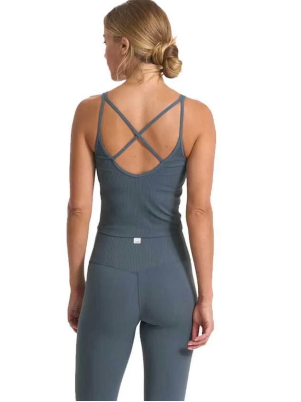 Women's Vuori Rib Crop Tank Top Size M Blue Green